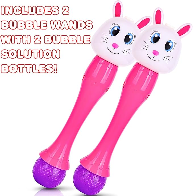 ArtCreativity Easter Bunny Bubble Wand (2 Pack), Easter Basket Stuffers for Toddler, 14" Light Up Automatic Bubble Maker with LED & Music, Bubbles for Kids, Toys for Toddlers 1-3