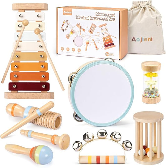 Musical Toys for Toddlers, Montessori Toys for Ages 0+, Wooden Musical Instruments Baby Toys for 1st Birthday, Music Preschool Educational Toys Xylophone for Kids Boy and Girl