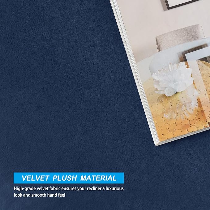 OBCREAT High Stretch Recliner Chair Cover Soft Velvet Recliner Slipcovers 4 Pieces Lazy Boy Recliner Couch Covers Plush Furniture Protector for Kids Pets (Navy)