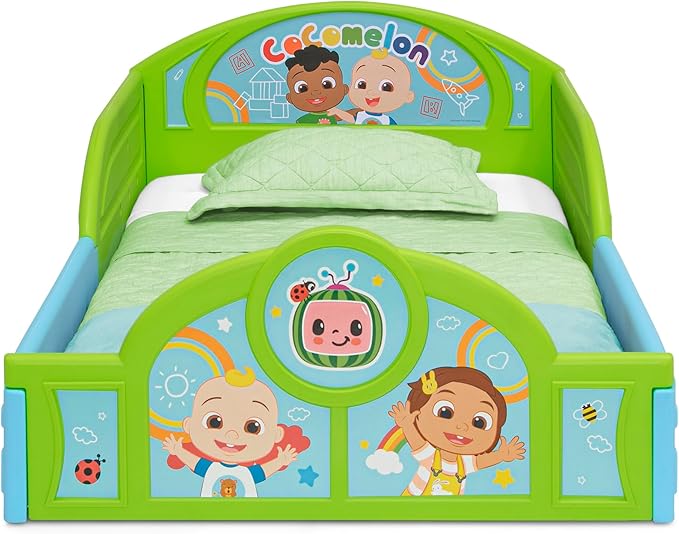 Delta Children - CoComelon 4-Piece Toddler Room-in-a-Box Set – Includes Sleep and Play Toddler Bed, Table, 1 Chair and Toy Box, Green