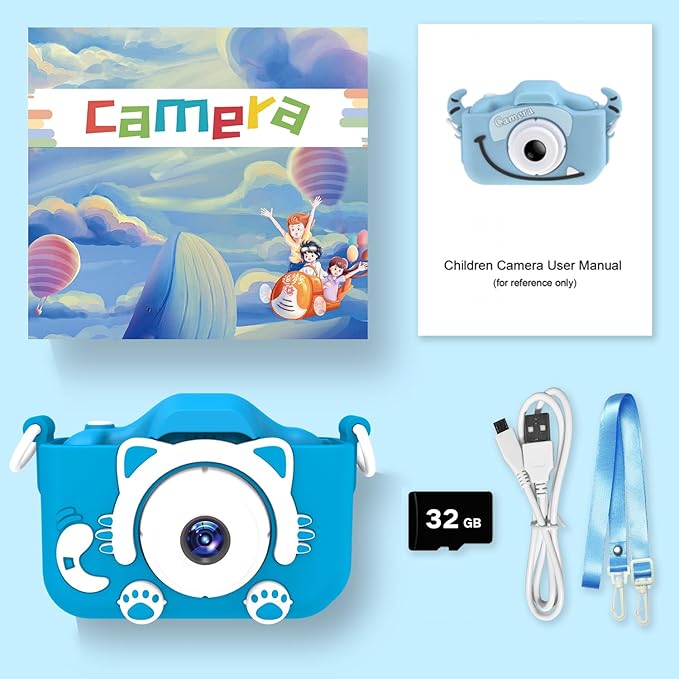 Goopow Kids Camera Toys for 3-8 Year Old Boys,Children Digital Video Camcorder Camera with Cartoon Soft Silicone Cover, Best Chritmas Birthday Festival Gift for Kids - 32G SD Card Included