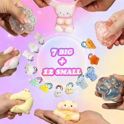 19pcs Squishy Pack,Fidget Toys Kit,Include taba Squishies Party Favors for Kids 4-8 8-12 Treasure Box Toys for Classroom Birthday Xmas Gifts for Girls Boys Goodie Bag Stocking Stuffers for Teens