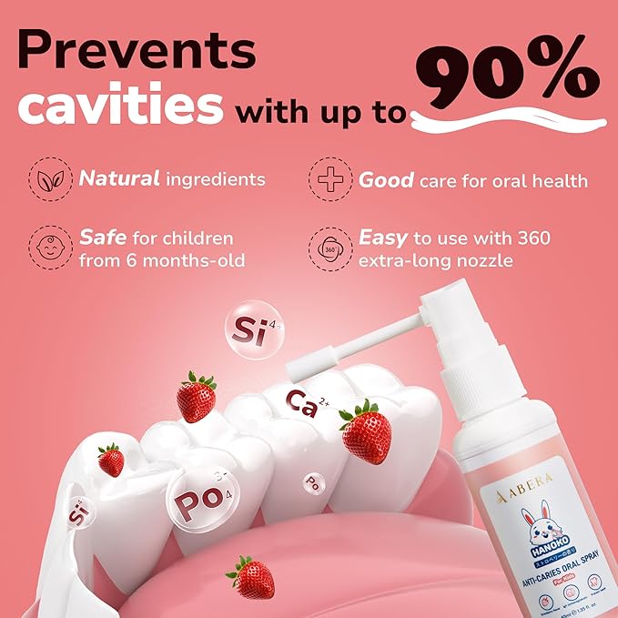 Abera Anti-Caries Kids Oral Spray, Fluoride Free Toddler Toothpaste Helper for Cavity Repair and Fresh Breath, 360 Degree Rotating Spout Easy to Use for Newborn to Preschooler,1.35 fl Oz, Pack of 3