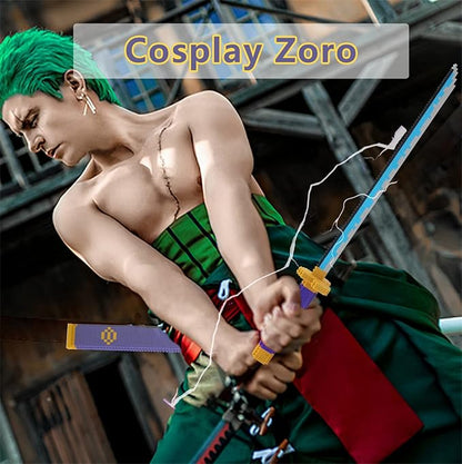 Cosplay Anime ONE Piece Zoro Swords Building Blocks Set, 22.8in Samurai Katana Zoro Sword Building Blocks with Scabbard & Stand, Cartoon Roronoa Yamato Sword Model