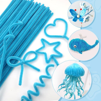 TOAOB 100pcs Pipe Cleaners Light Blue Pipe Cleaners Chenille Stems 6mm x 12 Inch Fuzzy Sticks Crafts Supplies for DIY Art Crafts Decorations