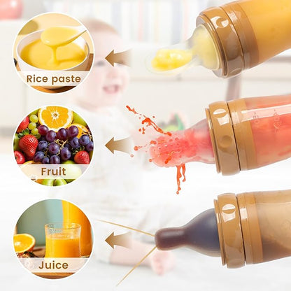 Baby Multifunctional Complementary Food Bottle, Silicone Milk Bottle 3-in-1, Including Dispensing Spoon, Regular Nipple and Fruit Puree Feeding Nipple, Auxiliary Weaning Bottle