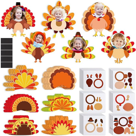Wenqik 30 Sets Thanksgiving Turkey Picture Frame Craft Kit DIY Magnetic Thanksgiving Fall Photo Frame Craft Kits Turkey Craft for Children Toddlers Thanksgiving Fall Party Favor Home Classroom Crafts