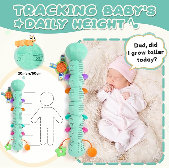 AWOTOY Baby Toys 0-6-12 Months,Musical Caterpillar Stuffed Animals Activity Infant Toys with Crinkle,Rattles,Mirror&Pull String,Muti-Sensory Toys Gifts for Newborn Tummy Time,Mint Blue|Leafy