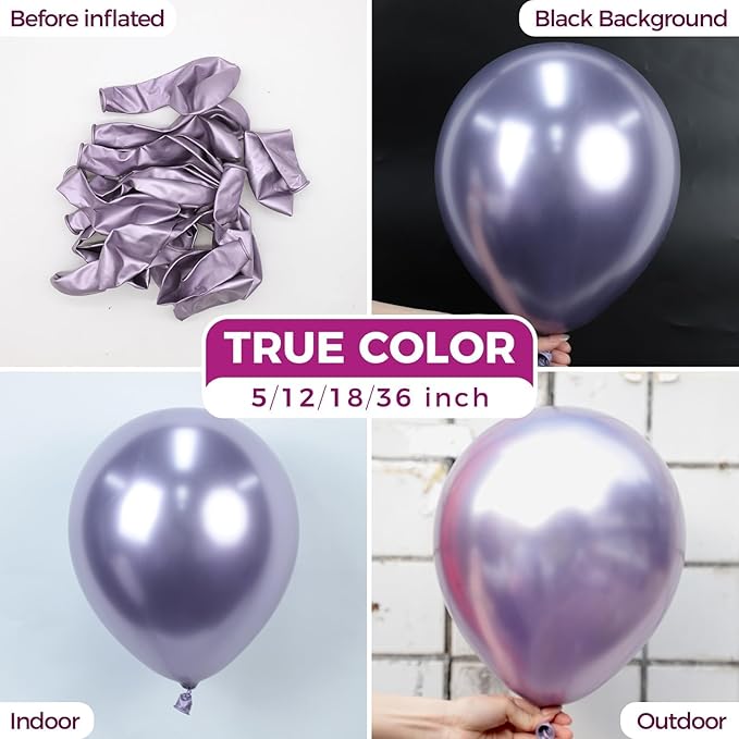 Bezente Metallic Purple Latex Party Balloons - 100 Pack 12 inch Round Helium Chrome Light Purple Lavender Lilac Balloons for Wedding Bachelorette Engagement Girl Butterfly Birthday Party Decorations