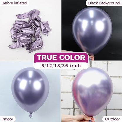 Bezente Metallic Purple Latex Party Balloons - 100 Pack 12 inch Round Helium Chrome Light Purple Lavender Lilac Balloons for Wedding Bachelorette Engagement Girl Butterfly Birthday Party Decorations