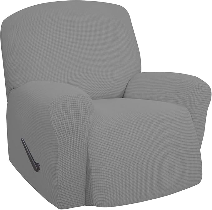 Easy-Going Oversized Recliner Stretch Sofa Slipcover Sofa Cover 1 Piece Furniture Protector Couch Soft with Elastic Bottom Kids,Polyester Spandex Jacquard Small Checks(Oversize Recliner,Light Gray)
