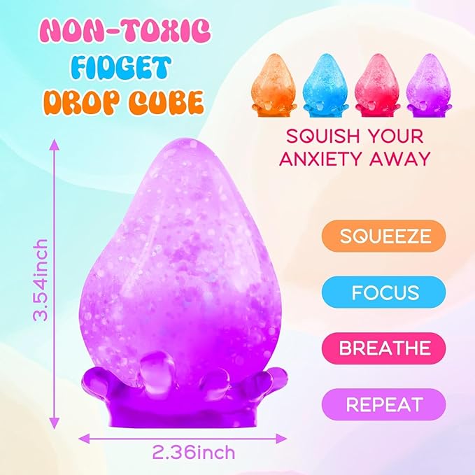 Fidget Toys Stress Cube, Cube Squishies Anxiety Stress Relief, Ice Squishy Stress Cube-Drop Malt Sugar Balls, Sensory Toys for Kids with Autism, Fidgets for Classroom Prize Toys (1pack Pink)