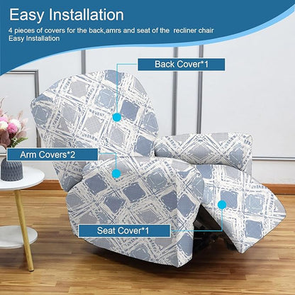 NILUOH Recliner Covers 4-Pieces Stretch Lazy Boy Recliner Chair Covers with Pocket Floral Pattern Reclining Slipcovers Soft Sofa Slipcover Furniture Protector for Pets Kids (Recliner, Pattern 55)