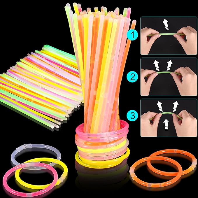 120Pack Glow in the Dark Party Favor,Glow Glasses with 100 8" Glow Sticks Bulk & Connectors,20 Glasses Mode for 20 Glow Heart Glasses 60 Glow Bracelet,8" Glowstick Neon Glow Toys for Kids & Adults