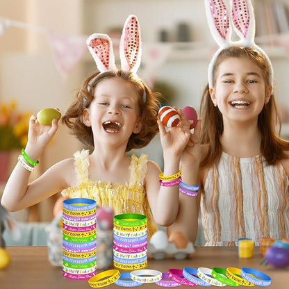 NEBURORA 24 Pcs Easter Rubber Bracelets Bunny Rabbit Egg Chick Flower Carrot Silicone Wristbands for Spring Happy Easter Party Favors Baskets Stuffers Egg Fillers