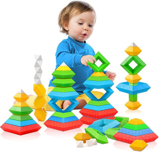 Hieoby Montessori Toys for 1 2 3 4 Year Old Boys Girls Toddlers Preschool Learning Activities 30Pcs Building Blocks Stacking Educational Toys STEM Sensory Gifts for Kids Age 1-2 2-4