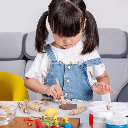 NUOBESTY Wooden Clay and Tools Kids Tool Set Wood Pottery Tools Stamps Molding Clay for Art DIY Crafts Wooden Clay Stamp Wooden Handle Pottery Tools
