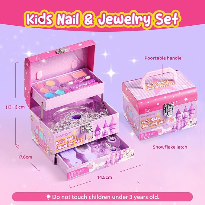 Kids Makeup Kit for Girls, Real Washable Cosmetic Set with Mirror, Jewelry Bracelet Making Kit for Kids Makeup Toy, Kids Makeup Sets for Girls 4 5 6 7 8 9 10 11 12 Years Old Kid (Purple)