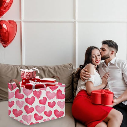 Rectangular Pink Valentine's Day Gift Basket,Cbasket,Pink gift baskets,Love Heart Room Decor for Home,Shelf Baskets(Big pink heart)