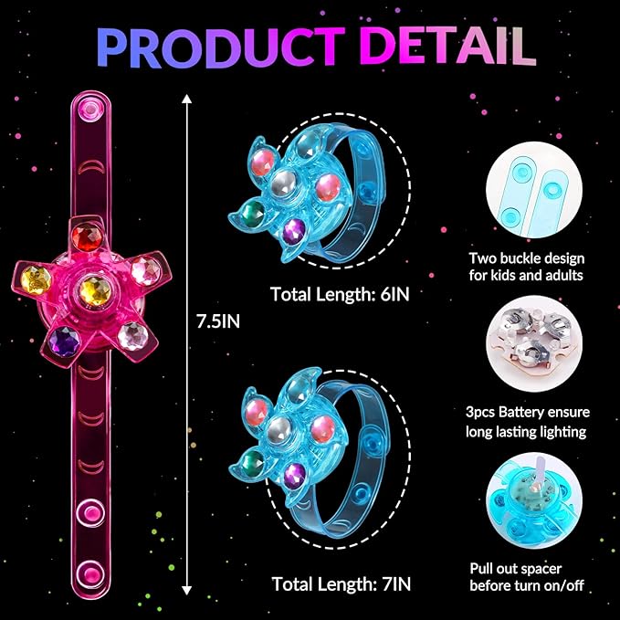 36 Pack LED Light Up Fidget Spinner Wristbands Party Favors for Kids 4-8 8-12, Glow in Party Supplies, Return Gifts for Kids Birthday Halloween