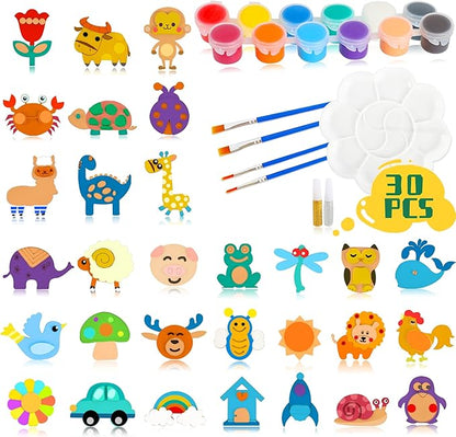 Glintoper 30 Wooden Magnet Painting Craft Kit, Paint Your Own Easter Art and Craft Supplies, Basket Stuffers Party Favors for Boys Girls, Classroom Prize Goodie Bag Gifts