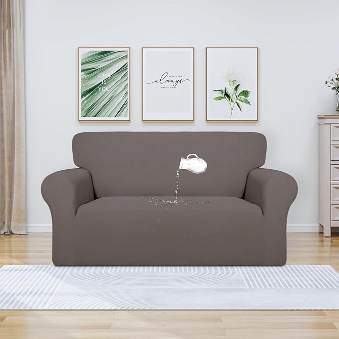 PureFit 100% Dual Waterproof Couch Cover Slipcovers for Couches and Sofas - Stretch Non Slip Fleece Sofa Covers Washable, Leakproof Furniture Protector for Kids, Pets, Dog (Loveseat, Taupe)