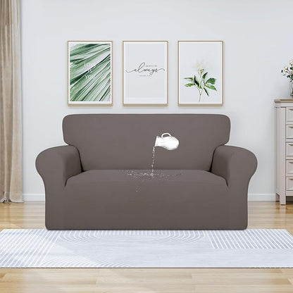 PureFit 100% Dual Waterproof Couch Cover Slipcovers for Couches and Sofas - Stretch Non Slip Fleece Sofa Covers Washable, Leakproof Furniture Protector for Kids, Pets, Dog (Loveseat, Taupe)