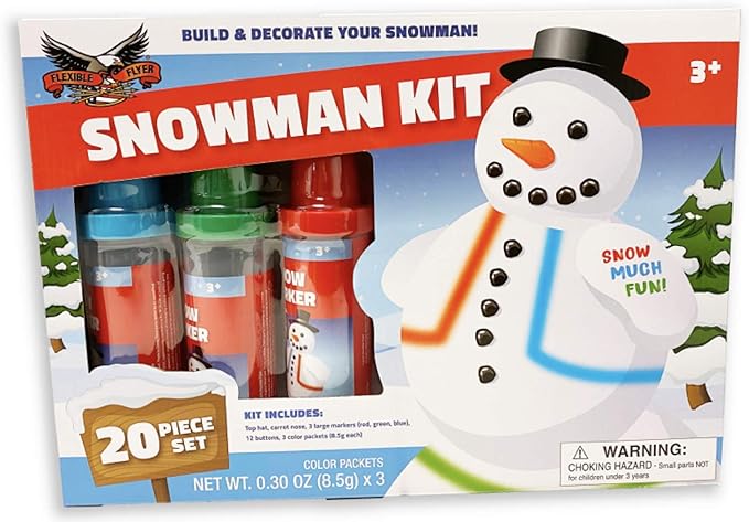 Flexible Flyer Build a Snowman Kit & Snow Art Markers. Kids Winter Toy Decorate Set, Black