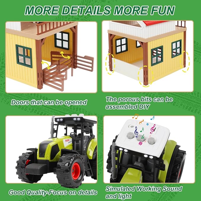 Farm Animals Figurines Toys Playset- Animal Barn House Toy Set,Tractor,Farmer,Fence,Easter Birthday Gifts for Girls Boys Toddlers Kids Ages for 3-7 Years Old