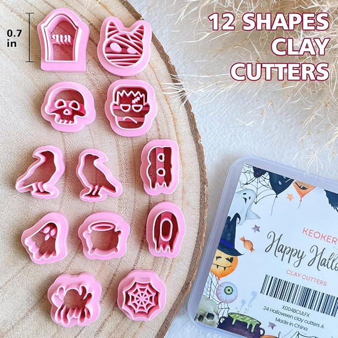 KEOKER Halloween Clay Cutters - 12 Shapes Polymer Clay Cutters for Jewelry & Earrings