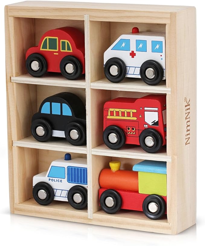 NIMNIK Wooden Cars for Toddlers Bus Engine Emergency Vehicles | Small Cars, Mini Transportation Vehicles | Educational Toy for Early Learning for 3-10 Year Olds