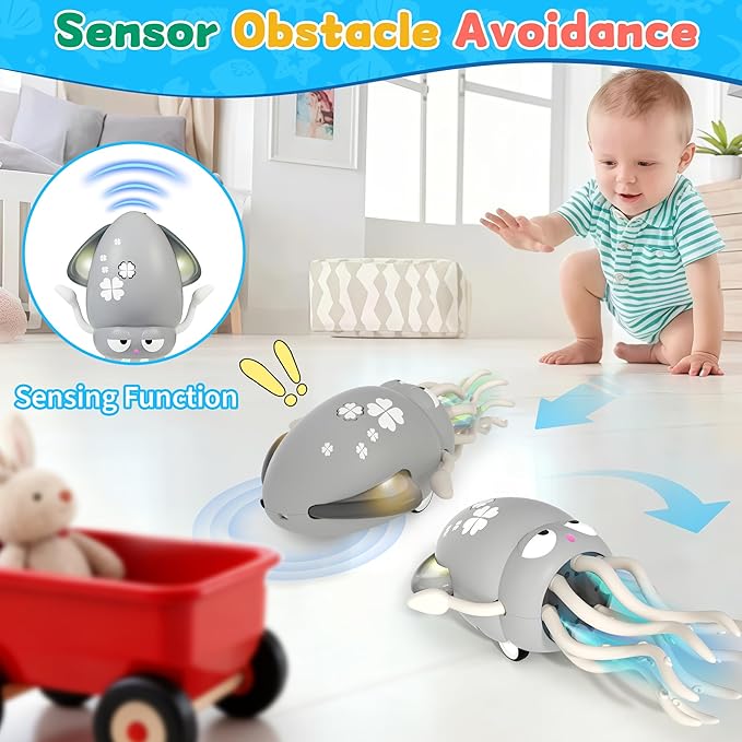LZZAPJ Electric Dancing Octopus Light Music Suitable for 12-18 Months Old Baby Toys, Kid Crawling Squid Toys Suitable for Toddler Tummy time, Christmas for 1 2 3 4 5 6 Year Old Girl (Gray)