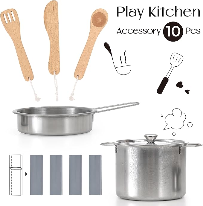 PairPear Play Kitchen for Kids, Wooden Toys Kids Kitchen Playset for Girls and Boys, Mordern Designed Toys Kitchen Gift with Play Food Kitchen Accessoires for 3Y+