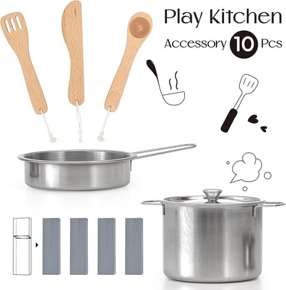 PairPear Play Kitchen for Kids, Wooden Toys Kids Kitchen Playset for Girls and Boys, Mordern Designed Toys Kitchen Gift with Play Food Kitchen Accessoires for 3Y+