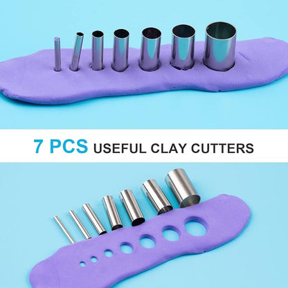 Clay DIY Tool Set, Acrylic Clay Roller, Acrylic Sheet, Stainless Steel Round Circle Shape Cutter