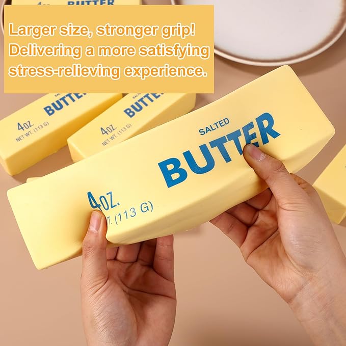 Large Squeeze Butter Toy, PU Material Butter Stick Slow Rising Squishy Food Fidget Toy for Office School Relieving (Light Yellow