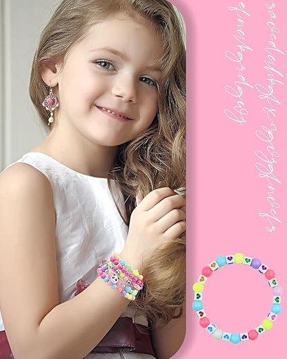 60 pcs Colorful Kids Friendship Bracelet Sets, Stackable Elastic Cute Beaded Bracelets Princess Pretend Play Bracelet Preppy Bracelets Bulk Set for Women Gift