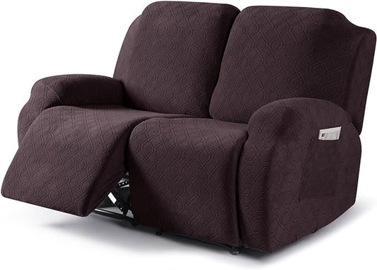 VANSOFY Recliner Cover, 2-Pieces Stretch Reclining Couch Cover with Pockets Loveseat Sofa Slipcovers Soft Washable Furniture Protector for Dogs(Chocolate)