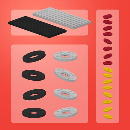 PLUS PLUS Accessory Pack, 2 Baseplates, 8 Wheels, Car Plane Train Building Pieces, Stem Construction Parts for Kids - Gray & Black