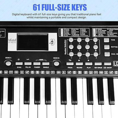 Electric Piano Keyboard, Digital 61 Key Piano Keyboard Kids with Speaker Microphone & Music Sheet Stand, Gift for Children Early Education Beginners, Black