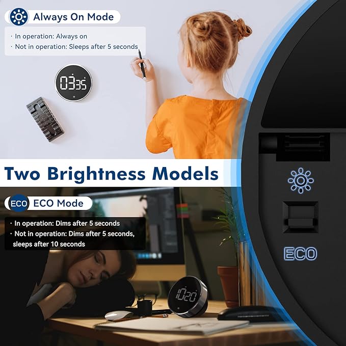 Digital Kitchen Timer, 3.8'' Large LED Display Countdown Countup Timer, Timer for Kids, Classroom Magnetic Timer, Adjustable Volume, Brightness, Easy for Cooking/Study/Office/Exercise (Smooth Knob)