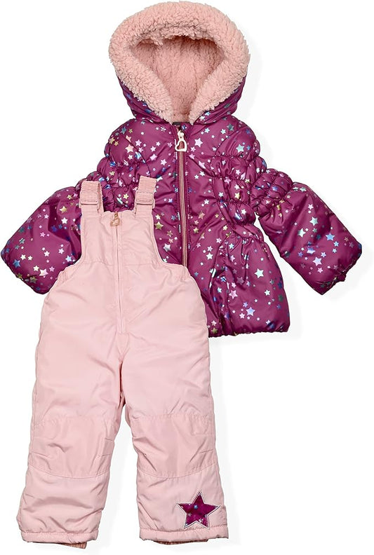 Arctic Quest Little Girls Bib Snow Pants and Ski Jacket Water-Resistant Snowsuit For Kids Winter Jacket For Girls