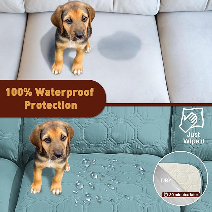 XINEAGE 100% Waterproof Recliner Chair Cover, Non Slip Covers for Recliner Chair with Pocket, Washable Dog Recliner Couch Cover with Elastic Straps (Light Blue, 23.6")