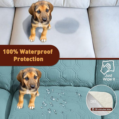 XINEAGE 100% Waterproof Recliner Chair Cover, Non Slip Covers for Recliner Chair with Pocket, Washable Dog Recliner Couch Cover with Elastic Straps (Light Blue, 23.6")