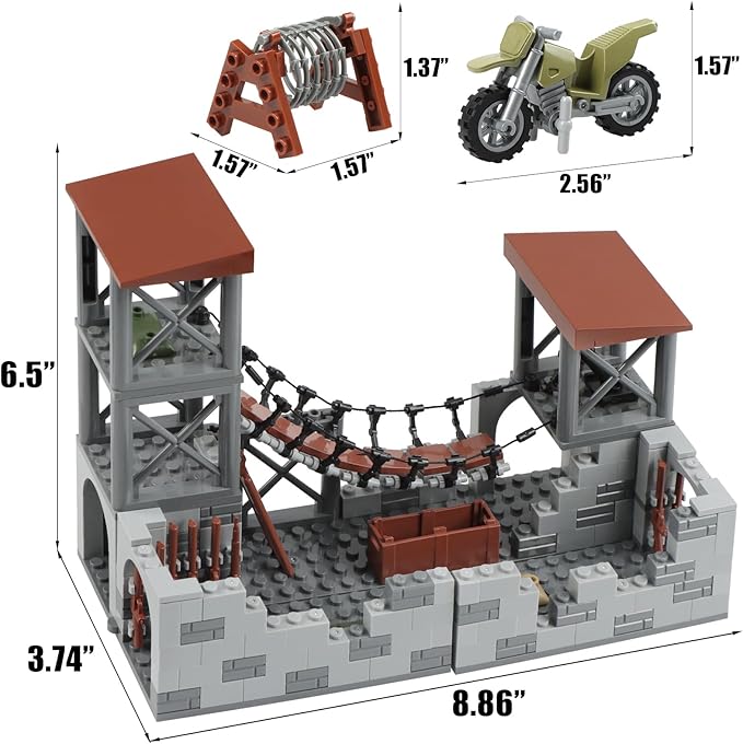 Finger Rock Military Base Series Small Suspension Building Set, WW2 Army Mini War Accessories Kits, DIY Defence Base Guard Tower Base Guns Army Supplies Block Toy for Kids 8 10 12 14