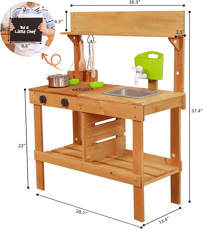 Mud Kitchen, Play Kitchen, Kitchen Accessories and Garden Sink, Kids Outdoor Kitchen Playset with Faucet, Mud Kitchen for Kids Outdoor