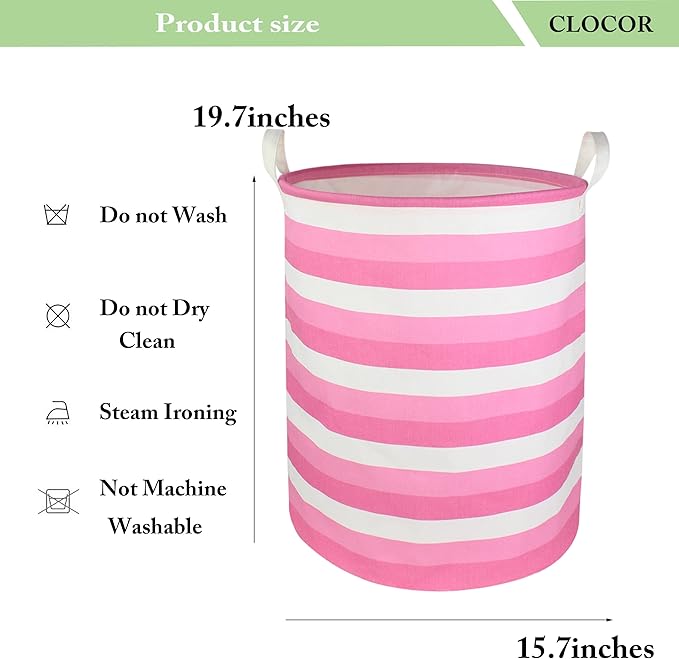 CLOCOR Pink Laundry Basket,Baby Girl Clothes Hamper for Nursery,Collapsible Toy Storage Bin with Handles, Room Decor,Waterproof Storage Basket(Pink Hamper)