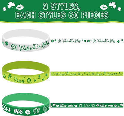 St. Patrick's Day Silicone Bracelet Green Shamrock Rubber Wristbands Bracelets Lucky Clover Silicone Bracelets for Irish Party Favor Supplies Decorations Gifts for Adult