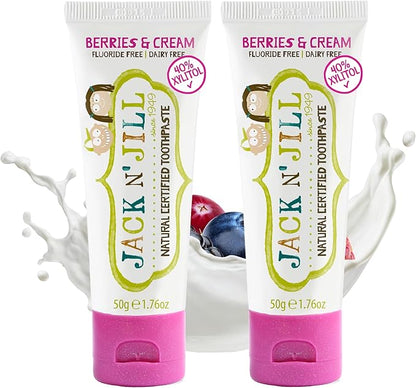 Jack N' Jill Natural Toddler Toothpaste for Baby, Kids and Infants 6 Months & Up, Fluoride Free Training Toothpaste for Toddlers 1-3 (1.76 Fl Oz (Pack of 2), Berries & Cream)