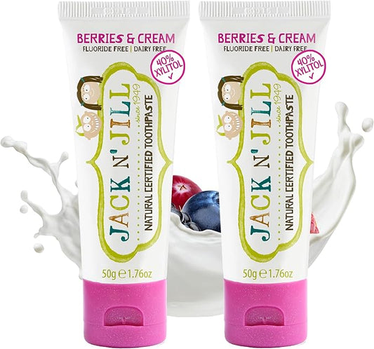 Jack N' Jill Natural Toddler Toothpaste for Baby, Kids and Infants 6 Months & Up, Fluoride Free Training Toothpaste for Toddlers 1-3 (1.76 Fl Oz (Pack of 2), Berries & Cream)